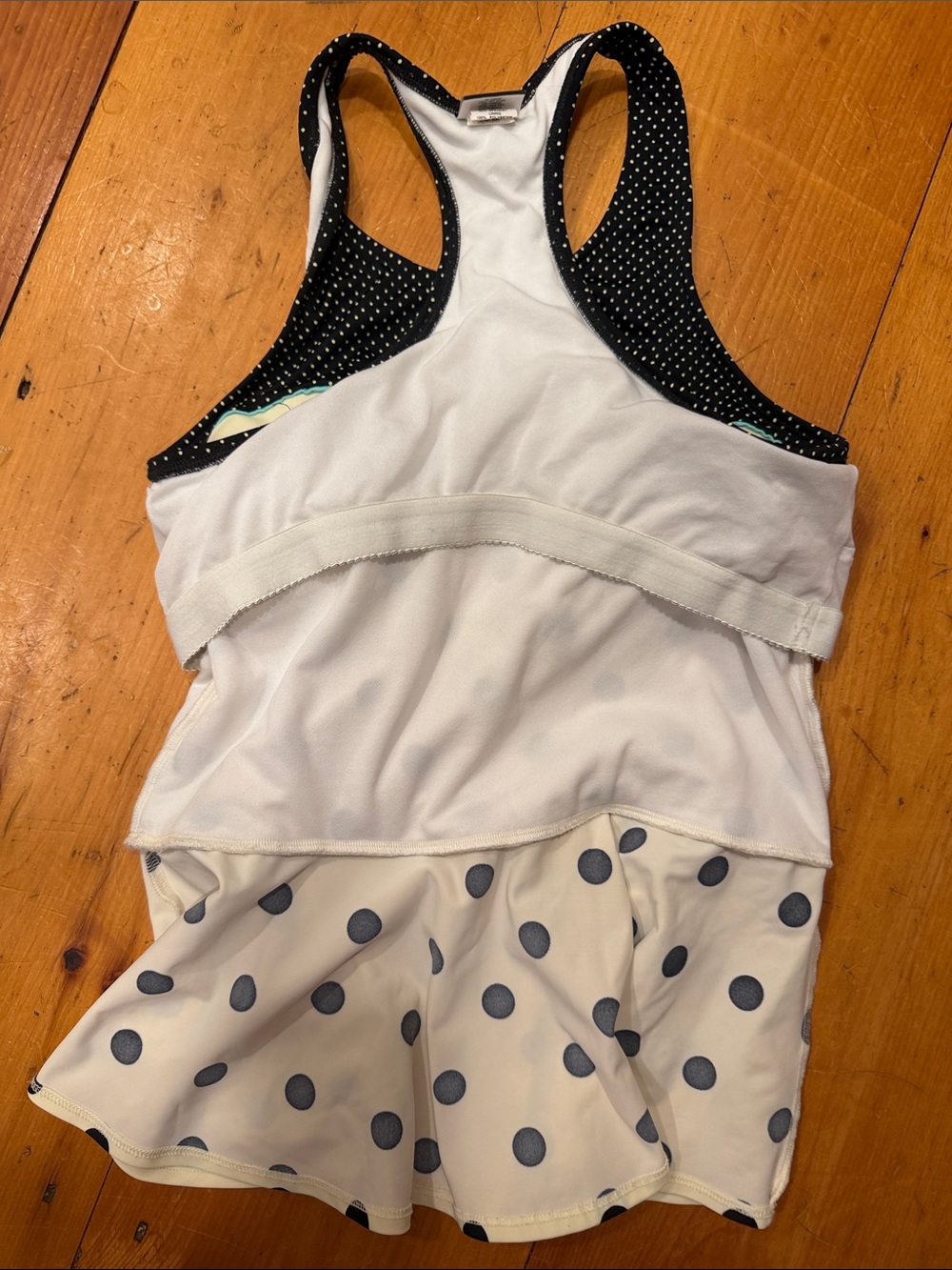 2 piece Lime Ricki tankini swimsuit cream top black polka dots ruffled skirt L - Picture 6 of 14